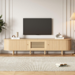 Kaasaegne madal TV-kapp &uuml;mara disaini ja rulluksega, MDF, sahtel, kuni 75-tollised televiisorid, elutuba ja s&ouml;&ouml;gituba, 180x40x40cm, puiduv&auml;rvi 180 x 40 x 40 cm looduslik