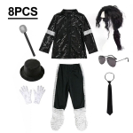 Poiste Michael Jacksoni Cosplay Kost&uuml;&uuml;m Litritega Laulja Lava Kost&uuml;&uuml;m Laste Halloweeni Karnevali Peo Tantsuesituse Riietus 3-4Y (Size S) black