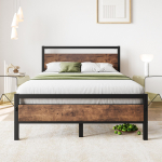 Voodiraam 120x200 cm, valmistatud metallist ja puidust &ndash; stabiilne &uuml;heinimesevoodi lippidest aluse ja panipaigaga, k&uuml;lalisevoodi/noortevoodi 206.4 x 121.2 x 89 cm