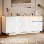 140*40*60cm K&uuml;ljekapp 3 kapiga, LED, Kummut 1 sahtliga, Reguleeritavad riiulid, L&auml;ikiv elutoakapp, MDF, Valge 140 x 40 x 60 cm valge