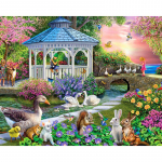 Loomade paradiis ja paviljon Teemanttikandid Ristpistes &uuml;mmargused teemantkomplektid L&otilde;petamata maalimine 20X30CM