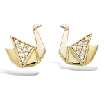 Les Tr&eacute;sors De Lily [P5020] - Boucles Plaqu&eacute; Or 'Origami' blanc dor&eacute; (cygnes) - 15x15 mm kuld