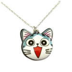 Les Tr&eacute;sors De Lily [P7475] - Collier cr&eacute;ateur 'Lilipoupettes' (chat) blanc bleu rose - 20x20 mm sinine