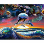 5D Teemanttikandid Dolphin & Waves Teemantmaaling Ristpistes T&auml;is&uuml;mmargune puur Rhinestone 20X30CM
