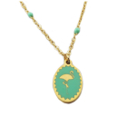 Les Tr&eacute;sors De Lily [R0187] - Collier cr&eacute;ateur acier 'Flamant Rose' vert dor&eacute; - 15x10 mm roheline