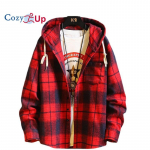 Cozy Up Casual kapuutsiga ruuduline s&auml;rk Meeste fliispunased pikkade varrukatega s&auml;rgid M punane