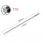 AU1/6*200mm magnetiline Torx-kruvikeerajaotsak S2 legeerterasest T10/T15/T20/T25/T27/T30 T10