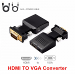 QGeeM VGA-HDMI-muunduri adapter koos heliga Full HD VGA-HDMI-adapteriga koos videov&auml;ljundiga 1080P HD arvuti jaoks s&uuml;learvuti jaoks HDMI-VGA HDMI TO VGA ABS must