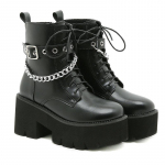 Naiste Sexy Chain Ankle Goth Platform Saapad T&otilde;mblukuga Saapad Mugavad Naiste Punk Kingad Jalatsid Must Nahk Plus Suurus 43 35 must