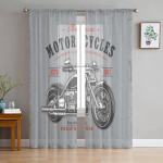 Red Motorcycle Stars Plate Retro t&uuml;llkardinad elutoa kaunistamiseks Moodne &scaron;ifoonist Sheer Voile K&ouml;&ouml;k Magamistoa kardin 1 PCS W100XH250cm