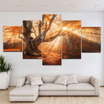 5 t&uuml;kki Maastik P&auml;ikeset&otilde;us Udu Mets Punased Lehed Puu P&auml;ikesevalgus L&otilde;uend Maalimine Plakatid ja tr&uuml;kised Seinakunst Kodukaunistus Ilma raamita 40x60cm*2 40x80cm*2 40x100cm*1 beige