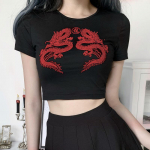 Naiste l&uuml;hikeste varrukatega Dragon Print T-s&auml;rk Summer Fashion Crop Top S punane