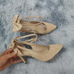 Naiste 90 mm sametvarbaga pahkluu rihm Slingback vibu pumbad k&otilde;rged kontsad pumbaga peo pulmakleidi kingad 35 must