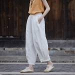 Johnature naiste vintage Bloomers p&uuml;ksid elastne v&ouml;&ouml;koht &uuml;hev&auml;rvilised linased p&uuml;ksid s&uuml;gisesed vabaaja pahkluuni ulatuvad p&uuml;ksid One Size kollane