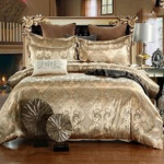 Luksuslik siidist žakaarkangast tekikott ja padjavarraste komplekt Lohjakate &uuml;heinimesevoodiga, kaheinimesevoodi, kaheinimesevoodi, Queen-suurusega tekikott 240*220cm 3Pcs roosa kuldne v&auml;rv