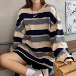 Naiste s&uuml;gisene vabaaja triibuline dressipluus Harajuku Korea moe pulloverid, vabad paarid, mis sobivad pikkade varrukatega t&auml;navar&otilde;ivastega 29027 M orion i v&auml;rv