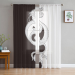 Must-valge draakoni k&auml;pa jooned Tai Chi kujutisega t&uuml;lli l&auml;bipaistvad kardinad elutoa kaunistamiseks Voile organza kardinad W135 x H115cm x1