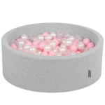 KiddyMoon 90x30cm/300 palli Pallid 7cm / 2,75 tolli baby vahtkummiga palliauk, sertifitseeritud made in eu, helehall:lpink/p&auml;rl/l&auml;bipaistev 90x30cm/300 balls