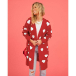 S&uuml;gis- ja talvine naiste kampsun kardigan s&otilde;brap&auml;eva armastuse kootud kardigan armastustasku V-kaelusega keskmise pikkusega kootud kampsun jakk S punane