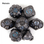 7 tk sinist musta hammasratta metallist t&auml;ringut t&auml;ismetallist mitmetahuline t&auml;ringukomplekt, mis sobib rollim&auml;nguks RPG lauam&auml;ngu kaardim&auml;nguks