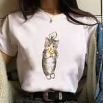 Armsad kassimustrilised l&uuml;hikeste varrukatega naiste T-s&auml;rgid Mood T&auml;navar&otilde;ivad Y2k Riietus Spordir&otilde;ivad Harajuku Pullover Topid Teed Suvi Kevad 6XL