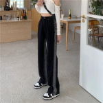 Mustad sirged teksad Naiste kevad- ja s&uuml;gisesed retrop&uuml;ksid k&otilde;rge v&ouml;&ouml;kohaga lahtised laiad p&uuml;ksid Denim teksad S must