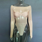 2024. aasta kevadsuvi &uuml;he joonega krae perspektiivne kolmnurkne kombinesoon Seksikas naiste pikkade varrukatega l&auml;bipaistev body 30572 S must