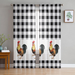 Farm Rooster Mustvalge Ruuduline L&auml;bipaistvad Kardinad Elutoa Magamistoa Kodusisustus K&ouml;&ouml;k T&uuml;ll Windowsi Voile kardinad 135W x 114H(cm)