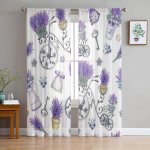 Lillad lavendli- ja jalgrattat&uuml;llist kardinad elutoa kaunistamiseks Moodne loor Sifoonkardinad Magamistoa Sheer Voile 135W x 114H(cm)