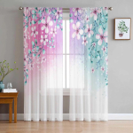 Taimed Lilled Akvarell L&auml;bipaistvad kardinad elutuppa K&ouml;&ouml;k Aknakardinad Magamistoa t&uuml;ll Voile kardinad 135W x 114H(cm) white