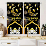 2 tk Ramadani kardin, akvarell laternad, kaunite lilledega, kuldne kuu, tunneliga kardinad, Ramadani dekoor, tr&uuml;kitud drapeerikardin W50xH160(CM)x2PCS-Grommet Top