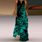 Naiste A-kujuline kleit Maxi pikkade varrukateta p&auml;evalilleprintiga s&uuml;gis/talvine V-kaelus retro stiilis elegantne XS