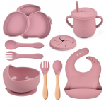 9TK Rabbit Baby Silikoonist lauan&otilde;ud Lastele Libisemiskindlad Sucker Bowl Taldrikutass Lusikad Kahvlikomplektid BPA-vabad Laste toitmisn&otilde;ud N&otilde;ud 9PCS