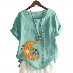 V&auml;rviline naiste puuvillane vabaaja topp 11 tooni tr&uuml;kimustriga S j&auml;rve sinine v&auml;rv