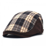 Vintage Briti vabaaja meeste m&uuml;ts velvetist ruuduline lapiline barett puuvillane paks osa soe pardi keelem&uuml;ts M（56-58cm） must