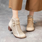 Johnature Retro k&auml;sitsi valmistatud suvised &otilde;&otilde;nsad saapad Ehtsast nahast paksu kontsaga sandaalid Mitmek&uuml;lgsed naiste kingad 36 beež