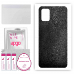 apgo Protective Skin Sticker for the back compatible with Samsung Galaxy M51, Wrap Film, Foil, Vinyl - Pattern Black Leather
