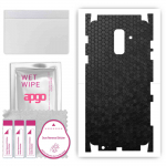 apgo Protective Skin Sticker for the back+sides compatible with Samsung Galaxy A6+ (2018), Full Wrap Film, Foil, Vinyl - Pattern Black Honeycomb