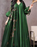 Vintage tr&uuml;kitud kleit naistele hingav avar L&auml;his-Ida r&uuml;&uuml; vabaaja pikkade varrukatega Abaya V kaelus avar moslemi abaya naiste XS roheline