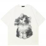 T&auml;navar&otilde;ivad Cat Graphic T-s&auml;rk Puuvillane T-s&auml;rk Unisex Topid Tees Suvine l&uuml;hikeste varrukatega T-s&auml;rk S valge