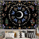 Moon Phase gobel&auml;&auml;n Seinale rippuv Liblikas Lill Boho Lilletaim Botaanilised seinavaibad Aken Vintage vaibad elutuppa 95x73cm