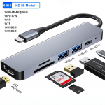 USB C jaotur C-t&uuml;&uuml;pi adapter 4K 30 Hz HDMI-&uuml;hilduv VGA RJ45 Lan Ethernet SD/TF PD 87W s&uuml;learvuti dokkijaam MacBook Pro Air USB 3.0 jaoturi jaoks 6-IN-1