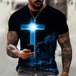 Suvine Jeesus Kristuse Rist 3D-tr&uuml;kiga T-s&auml;rgid Streetwear Meeste Harajuku Vabaaja Suurem&otilde;&otilde;tmeline L&uuml;hikeste Varrukatega T-s&auml;rk Tees Topid R&otilde;ivad XL