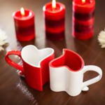 Duo de tasses romantiques en coeur s'embo&icirc;tent blanc
