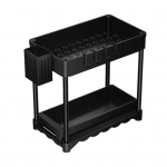 Valamualuse riiuliga v&auml;ljat&otilde;mmatav vannitoakapi korraldaja koos konksu hoiustamissilindriga 2-tasandiline lihtsalt kokkupandav valamualune hoiuhoidik must