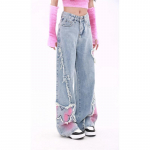 Naiste sinised kottis Butterfly teksad Vintage kauboip&uuml;ksid Harajuku teksap&uuml;ksid esteetilised Y2k &uuml;lisuured pr&uuml;gikad 2000. aastate riided 2024 S sinine
