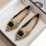 Naiste Houndstooth Flats terava otsaga suletud varvastega balletikorterid, libisevad kristallpandlaga lamedad kingad naistele Mugavad t&ouml;&ouml;korterid Pulmar&otilde;ivad 34 must