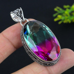 Bi-Color Tourmaline Gemstone 925 Sterling Silver Jewelry Pendant 2.25 o4j39