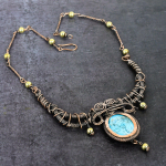 Natural Tibetan Turquoise Gemstone Copper Wire Wrap Jewelry Necklace 18 a1v01