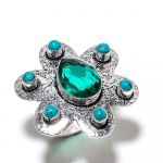 Natural Green Tourmaline,Turquoise Gemstone 925 Sterling Silver Ring Size 6 s4b17